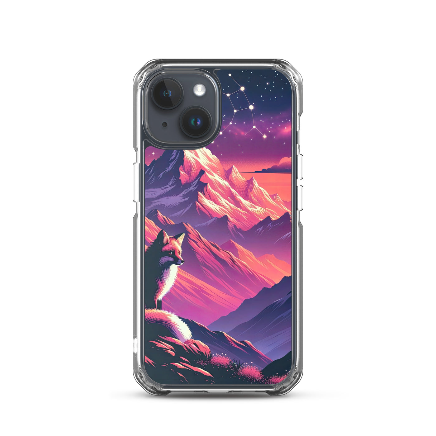 Fuchs im dramatischen Sonnenuntergang: Digitale Bergillustration in Abendfarben - iPhone Schutzhülle (durchsichtig) camping xxx yyy zzz iPhone 15