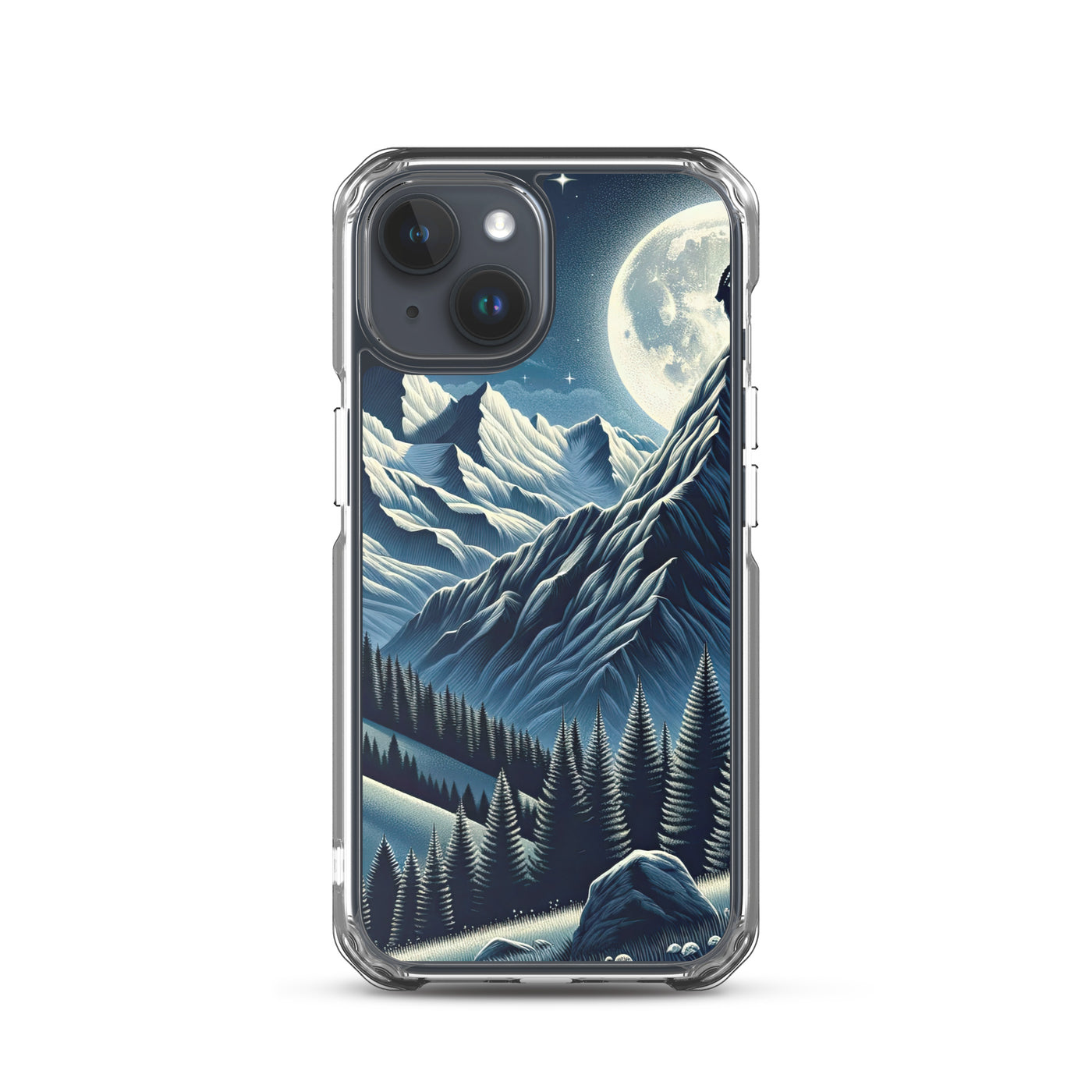 Steinbock in Alpennacht, silberne Berge und Sternenhimmel - iPhone Schutzhülle (durchsichtig) berge xxx yyy zzz iPhone 15