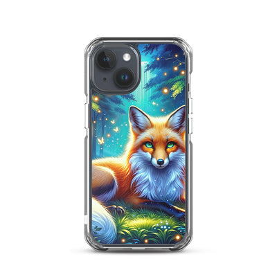 Funkelnder Nachtfuchs auf Waldlichtung mit Feuerwerk - iPhone Schutzhülle (durchsichtig) camping xxx yyy zzz iPhone 15