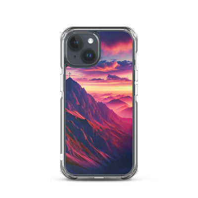 Dramatischer Alpen-Sonnenaufgang, Gipfelkreuz und warme Himmelsfarben - iPhone Schutzhülle (durchsichtig) berge xxx yyy zzz iPhone 15