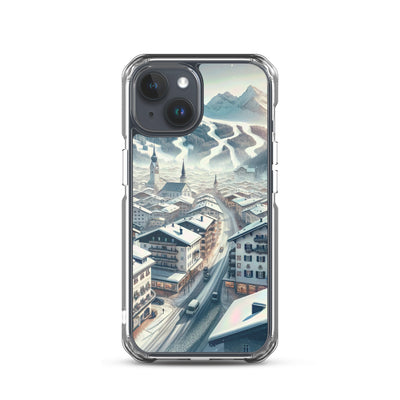Winter in Kitzbühel: Digitale Malerei von schneebedeckten Dächern - iPhone Schutzhülle (durchsichtig) berge xxx yyy zzz iPhone 15