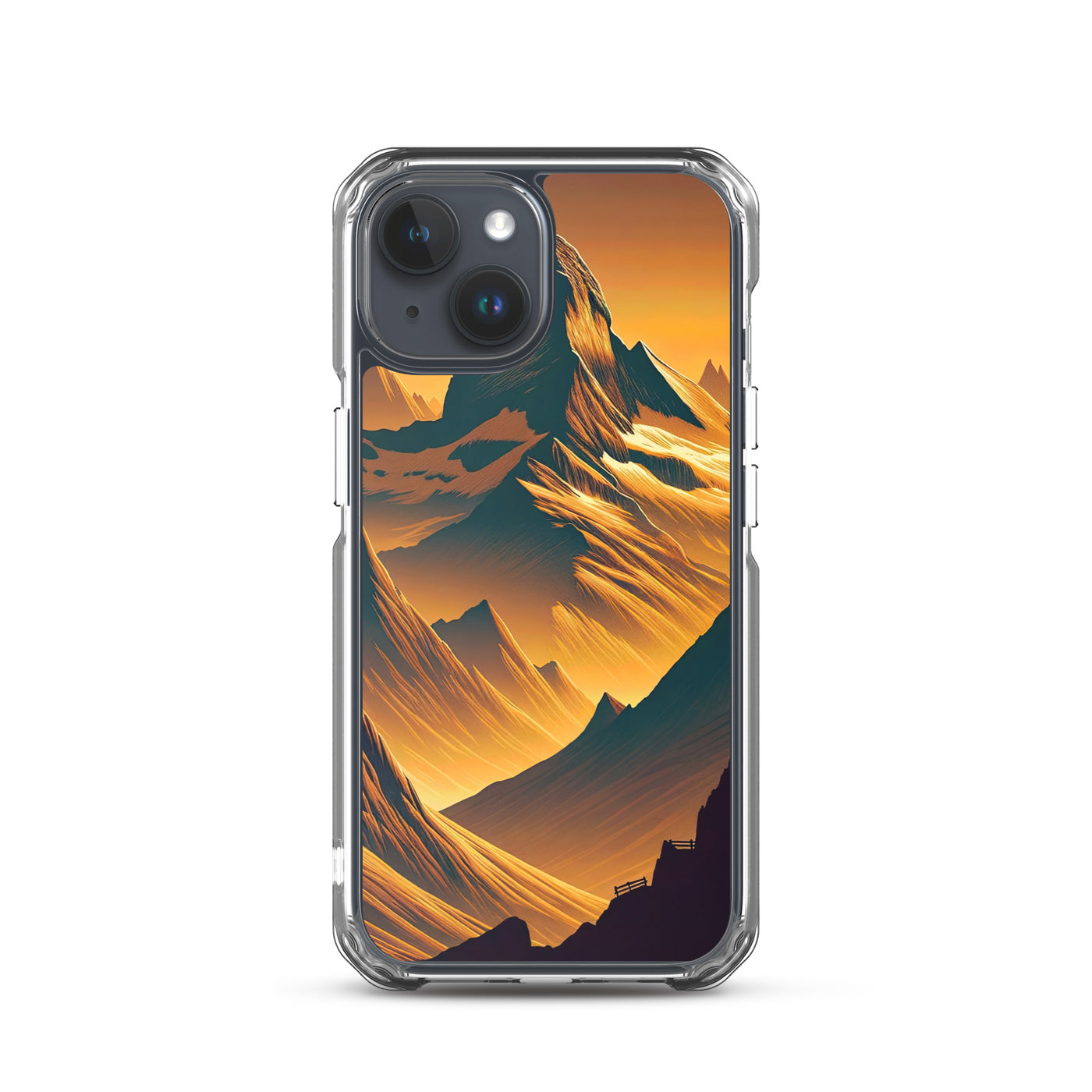 Fuchs in Alpen-Sonnenuntergang, goldene Berge und tiefe Täler - iPhone Schutzhülle (durchsichtig) camping xxx yyy zzz iPhone 15