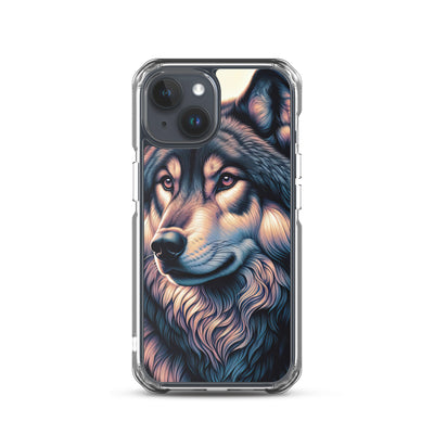 Majestätischer, glänzender Wolf in leuchtender Illustration (AN) - iPhone Schutzhülle (durchsichtig) xxx yyy zzz iPhone 15