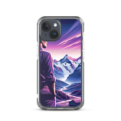 Wanderer in alpiner Dämmerung, schneebedeckte Gipfel ins Unendliche - iPhone Schutzhülle (durchsichtig) wandern xxx yyy zzz iPhone 15