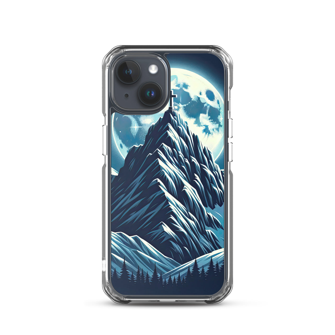 Mondnacht und Gipfelkreuz in den Alpen, glitzernde Schneegipfel - iPhone Schutzhülle (durchsichtig) berge xxx yyy zzz iPhone 15