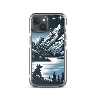 Bär in Alpen-Mondnacht, silberne Berge, schimmernde Seen - iPhone Schutzhülle (durchsichtig) camping xxx yyy zzz iPhone 15