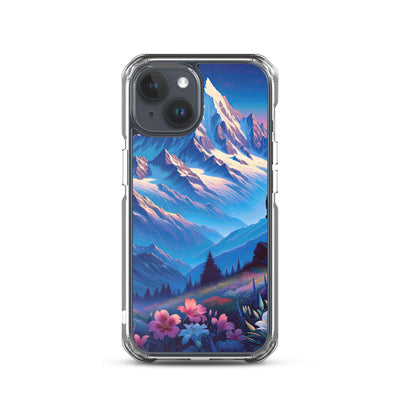 Steinbock bei Dämmerung in den Alpen, sonnengeküsste Schneegipfel - iPhone Schutzhülle (durchsichtig) berge xxx yyy zzz iPhone 15