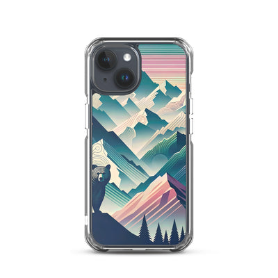 Bär im Panoramablick der Alpen, moderne Kunst-Gebirgsschichten - iPhone Schutzhülle (durchsichtig) camping xxx yyy zzz iPhone 15