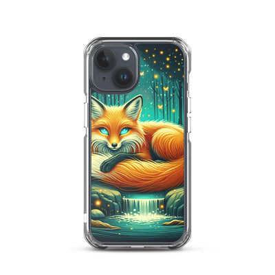 Bezaubernder Fuchs auf erleuchteter mystischer Waldlichtung - iPhone Schutzhülle (durchsichtig) camping xxx yyy zzz iPhone 15
