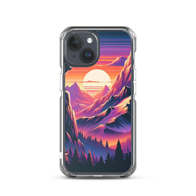 Alpen-Sonnenuntergang mit Bär auf Hügel, warmes Himmelsfarbenspiel - iPhone Schutzhülle (durchsichtig) camping xxx yyy zzz iPhone 15