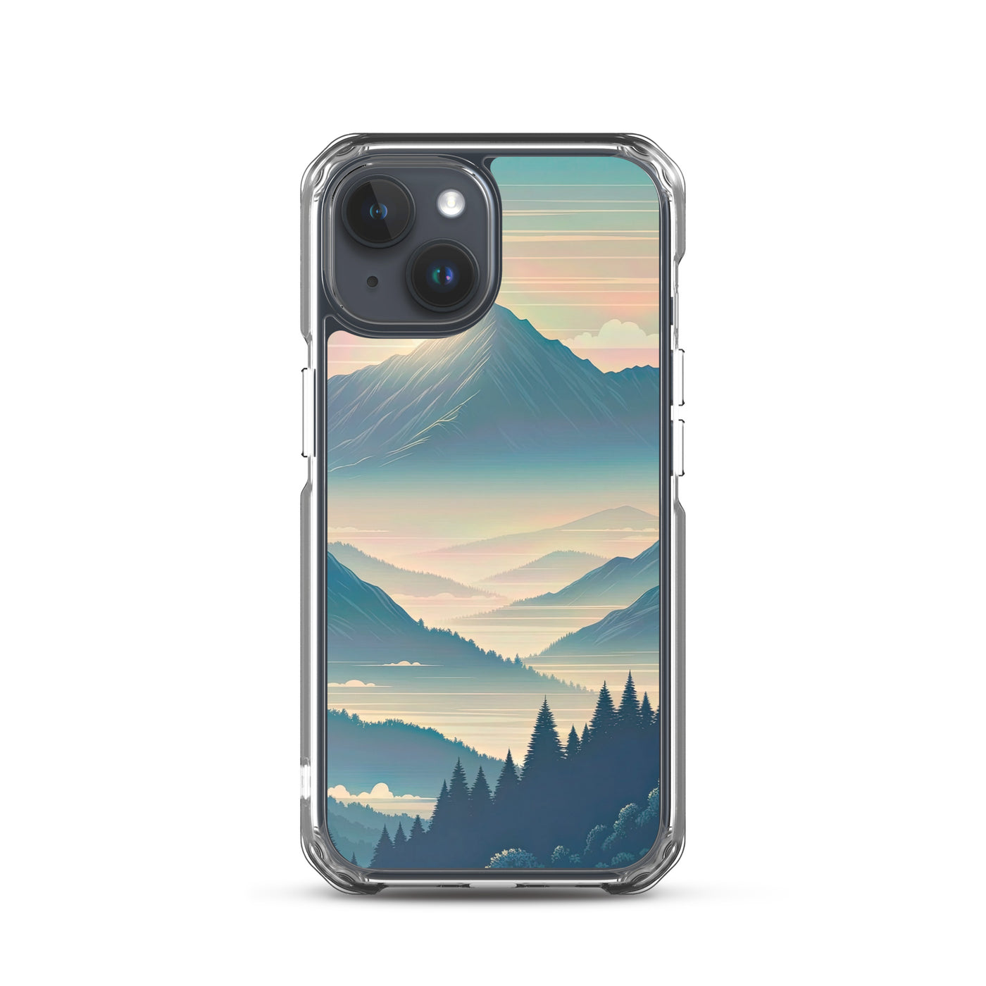 Bergszene bei Morgendämmerung, erste Sonnenstrahlen auf Bergrücken - iPhone Schutzhülle (durchsichtig) berge xxx yyy zzz iPhone 15