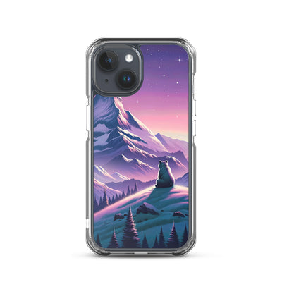 Bezaubernder Alpenabend mit Bär, lavendel-rosafarbener Himmel (AN) - iPhone Schutzhülle (durchsichtig) xxx yyy zzz iPhone 15