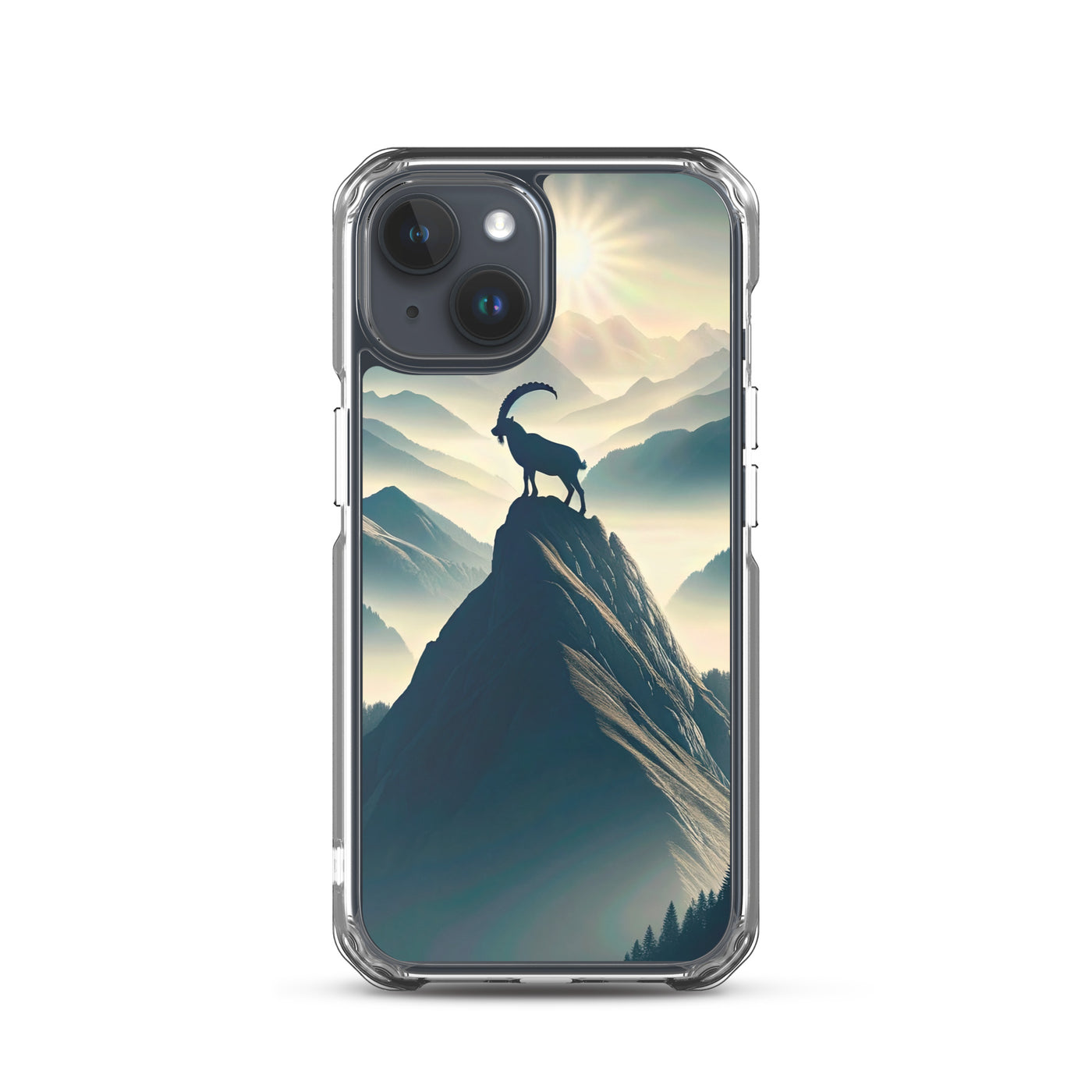 Morgendlicher Steinbock auf Alpengipfel, steile Berghänge - iPhone Schutzhülle (durchsichtig) berge xxx yyy zzz iPhone 15
