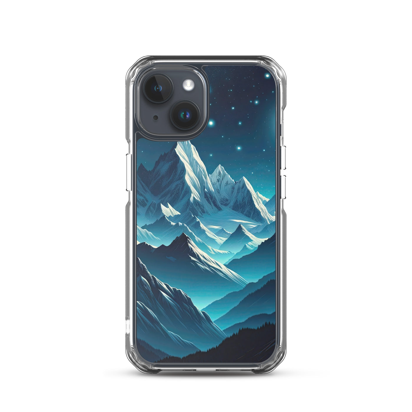 Sternenklare Nacht über den Alpen, Vollmondschein auf Schneegipfeln - iPhone Schutzhülle (durchsichtig) berge xxx yyy zzz iPhone 15