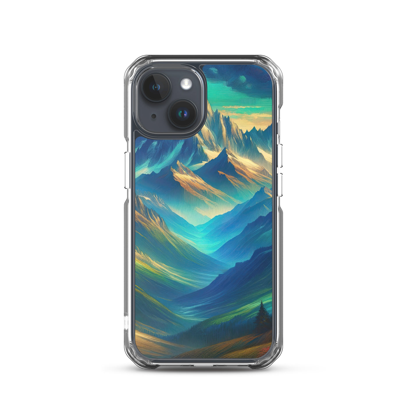 Atemberaubende alpine Komposition mit majestätischen Gipfeln und Tälern - iPhone Schutzhülle (durchsichtig) berge xxx yyy zzz iPhone 15