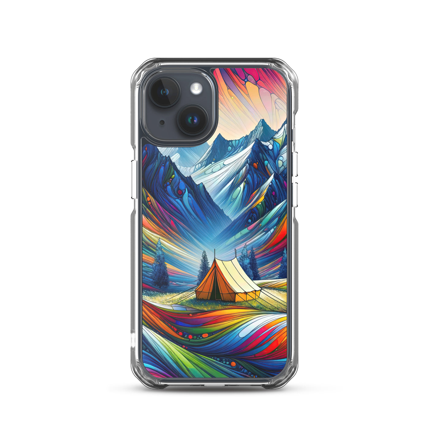 Surreale Alpen in abstrakten Farben, dynamische Formen der Landschaft - iPhone Schutzhülle (durchsichtig) camping xxx yyy zzz iPhone 15