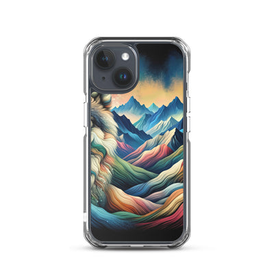 Traumhaftes Alpenpanorama mit Wolf in wechselnden Farben und Mustern (AN) - iPhone Schutzhülle (durchsichtig) xxx yyy zzz iPhone 15