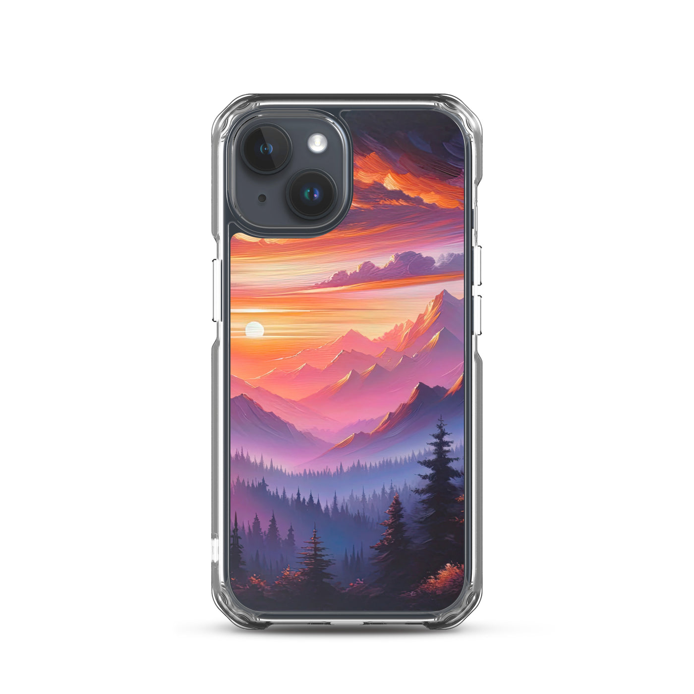 Ölgemälde der Alpenlandschaft im ätherischen Sonnenuntergang, himmlische Farbtöne - iPhone Schutzhülle (durchsichtig) berge xxx yyy zzz iPhone 15