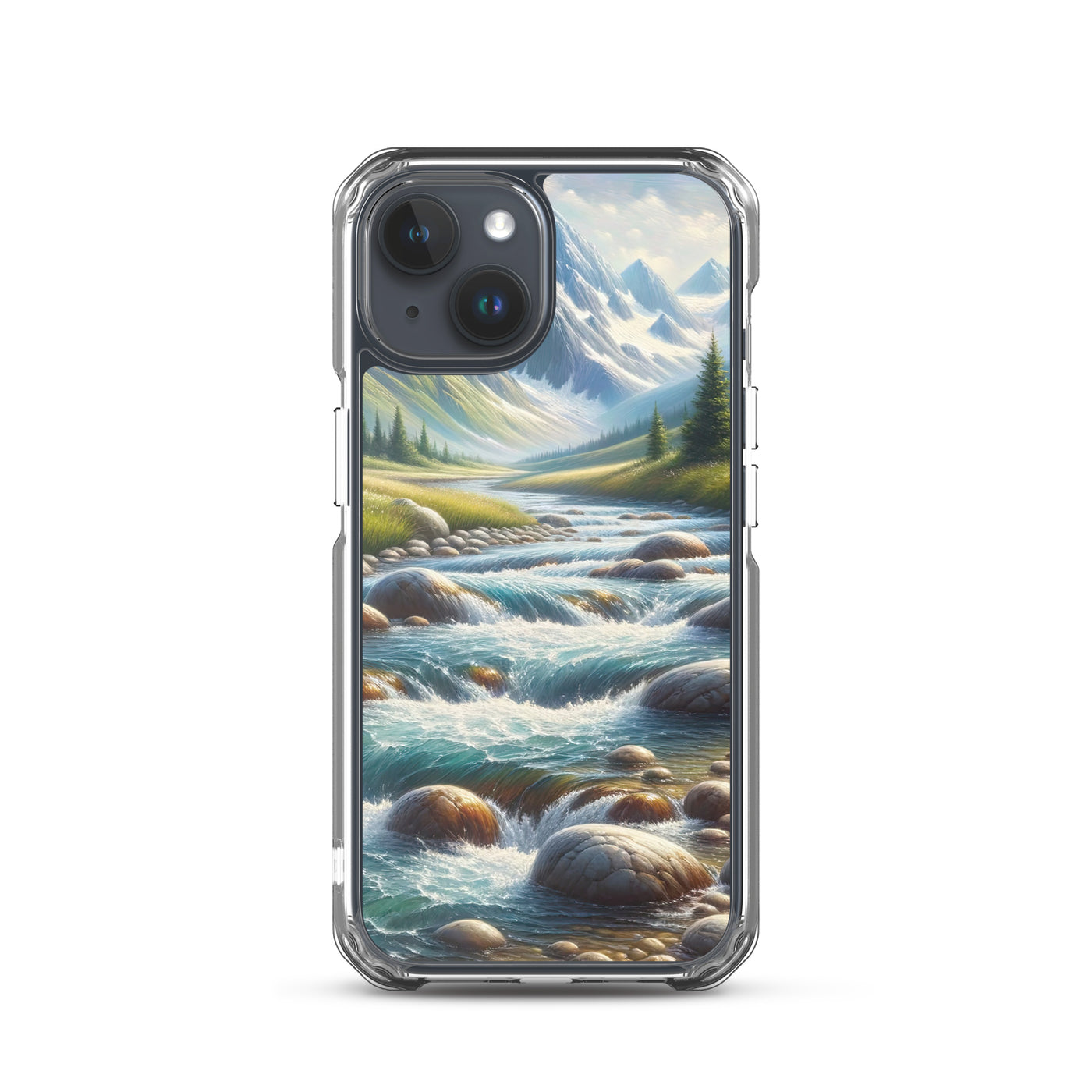Ölgemälde eines Gebirgsbachs durch felsige Landschaft - iPhone Schutzhülle (durchsichtig) berge xxx yyy zzz iPhone 15