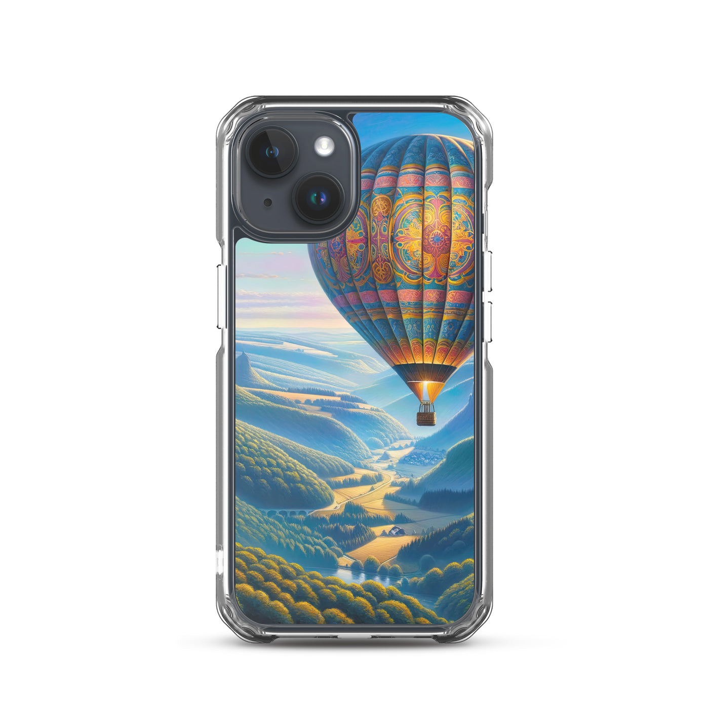 Ölgemälde einer ruhigen Szene mit verziertem Heißluftballon - iPhone Schutzhülle (durchsichtig) berge xxx yyy zzz iPhone 15