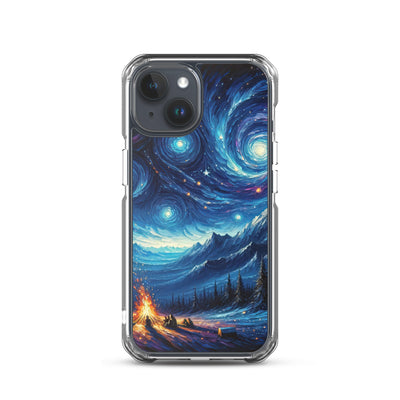 Sternennacht über den Alpen inspiriertes Ölgemälde, mystischer Nachthimmel in Blau - iPhone Schutzhülle (durchsichtig) camping xxx yyy zzz iPhone 15