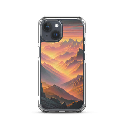 Ölgemälde der Alpen in der goldenen Stunde mit Wanderer, Orange-Rosa Bergpanorama - iPhone Schutzhülle (durchsichtig) wandern xxx yyy zzz iPhone 15