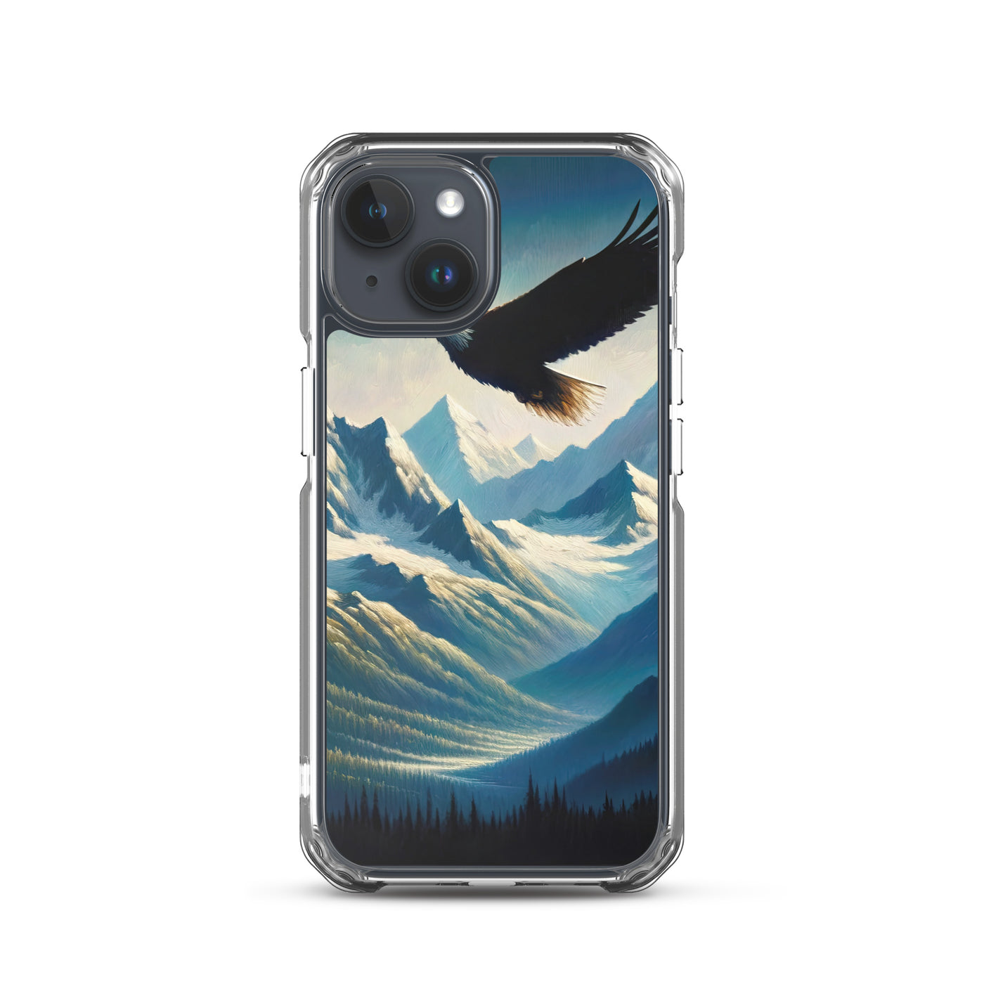 Ölgemälde eines Adlers vor schneebedeckten Bergsilhouetten - iPhone Schutzhülle (durchsichtig) berge xxx yyy zzz iPhone 15