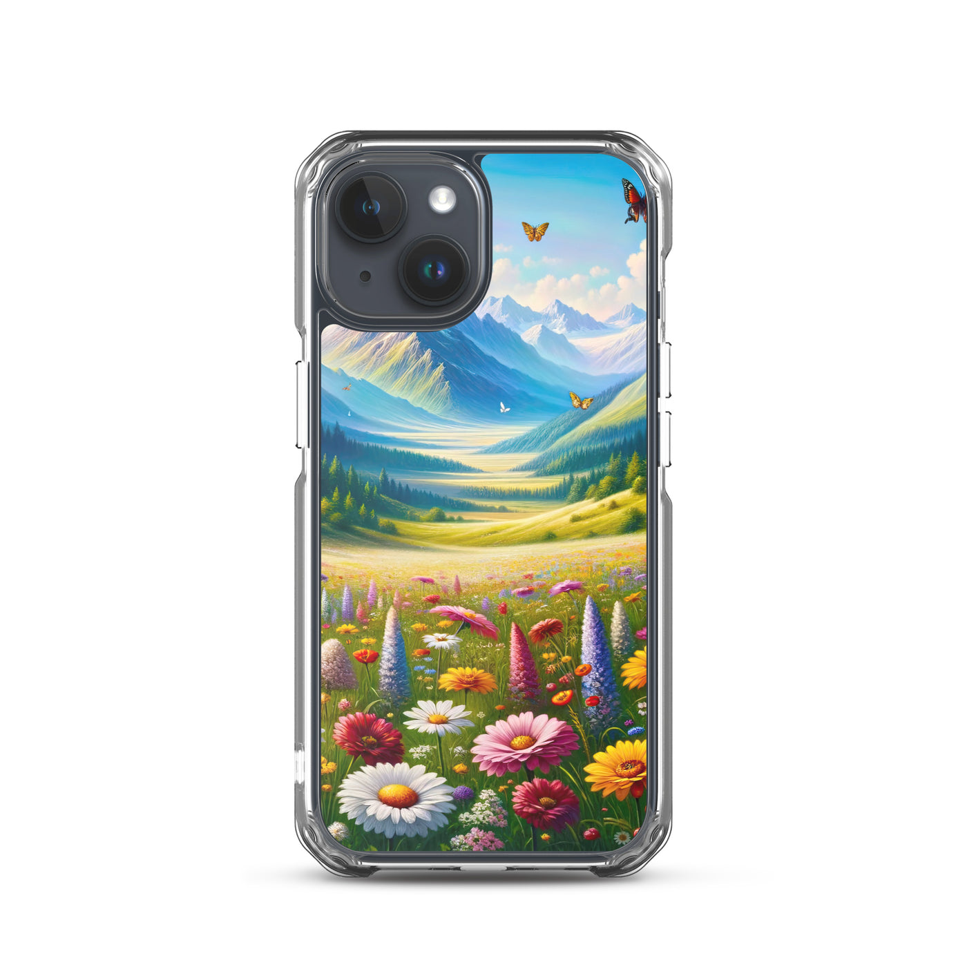 Ölgemälde einer ruhigen Almwiese, Oase mit bunter Wildblumenpracht - iPhone Schutzhülle (durchsichtig) camping xxx yyy zzz iPhone 15
