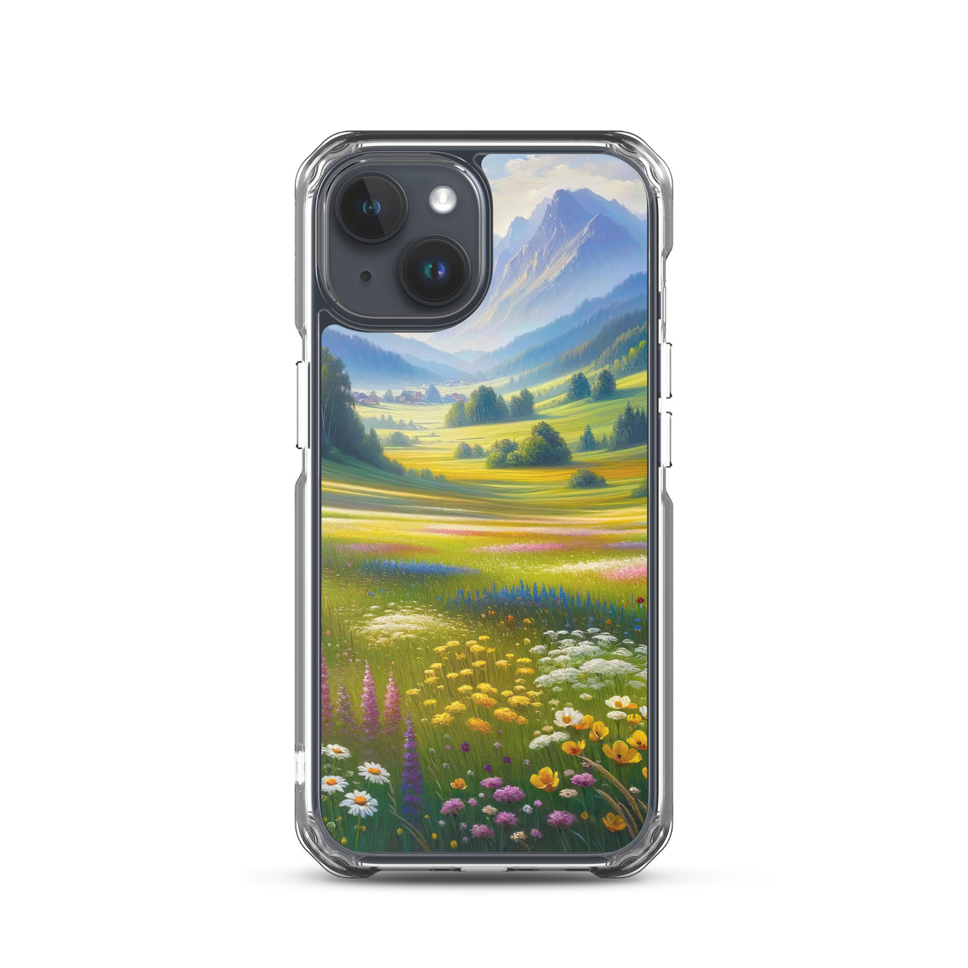 Ölgemälde einer Almwiese, Meer aus Wildblumen in Gelb- und Lilatönen - iPhone Schutzhülle (durchsichtig) berge xxx yyy zzz iPhone 15