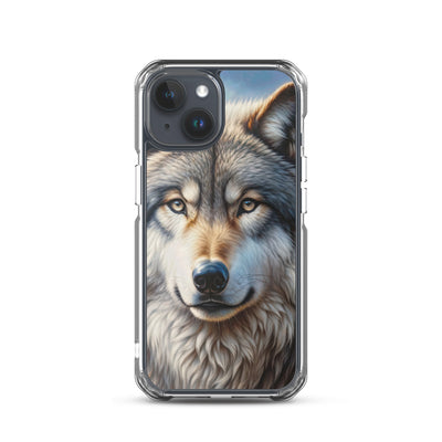 Porträt-Ölgemälde eines prächtigen Wolfes mit faszinierenden Augen (AN) - iPhone Schutzhülle (durchsichtig) xxx yyy zzz iPhone 15