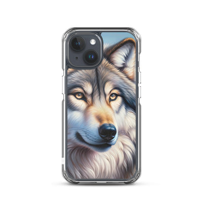 Ölgemäldeporträt eines majestätischen Wolfes mit intensiven Augen in der Berglandschaft (AN) - iPhone Schutzhülle (durchsichtig) xxx yyy zzz iPhone 15