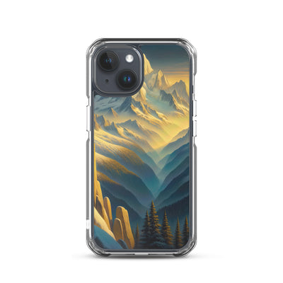 Ölgemälde eines Wanderers bei Morgendämmerung auf Alpengipfeln mit goldenem Sonnenlicht - iPhone Schutzhülle (durchsichtig) wandern xxx yyy zzz iPhone 15