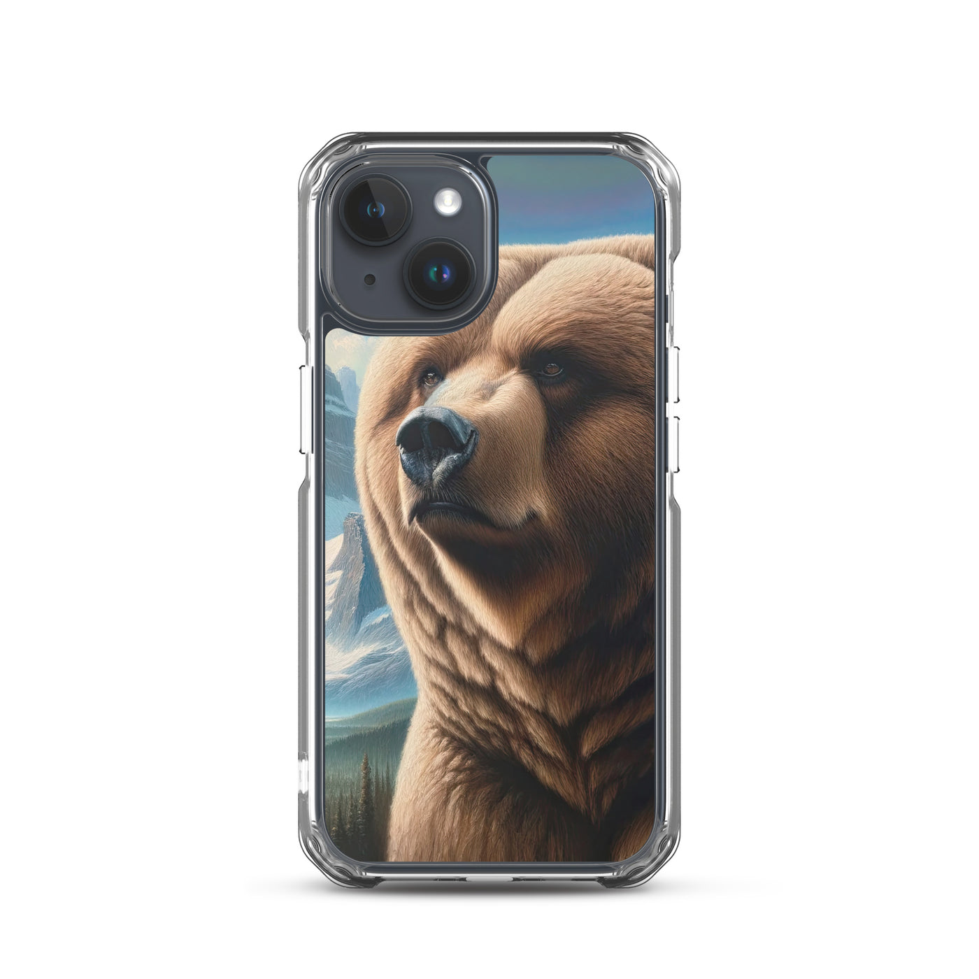 Realistisches Ölgemälde eines männlichen Bären in den Bergen mit Fokus auf Stärke und Schärfe - iPhone Schutzhülle (durchsichtig) camping xxx yyy zzz iPhone 15