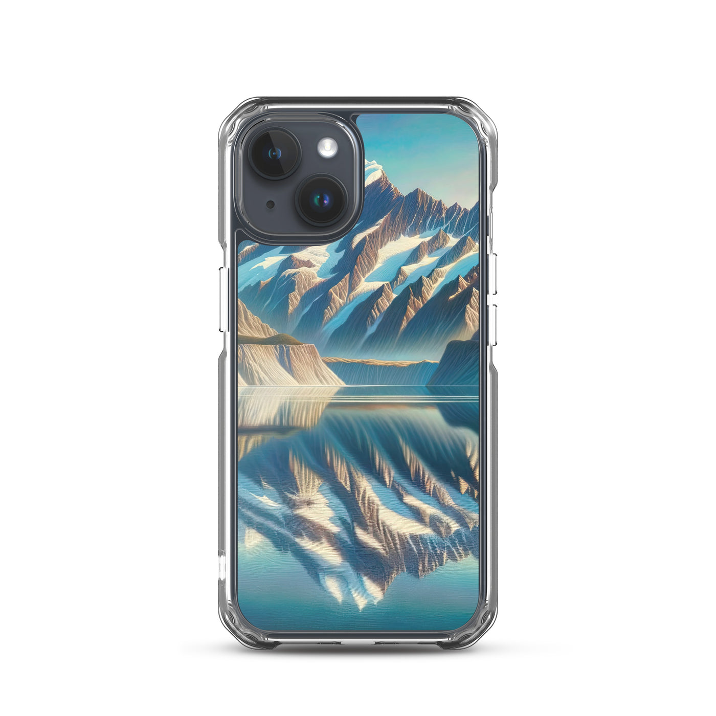 Ölgemälde eines unberührten Sees, der die Bergkette spiegelt - iPhone Schutzhülle (durchsichtig) berge xxx yyy zzz iPhone 15