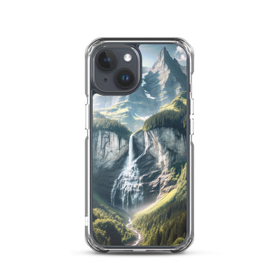 Foto der sommerlichen Alpen mit üppigen Gipfeln und Wasserfall - iPhone Schutzhülle (durchsichtig) berge xxx yyy zzz iPhone 15