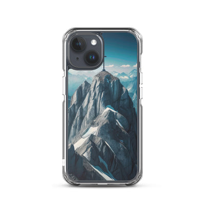Foto der Alpen mit Gipfelkreuz an einem klaren Tag, schneebedeckte Spitzen vor blauem Himmel - iPhone Schutzhülle (durchsichtig) berge xxx yyy zzz iPhone 15