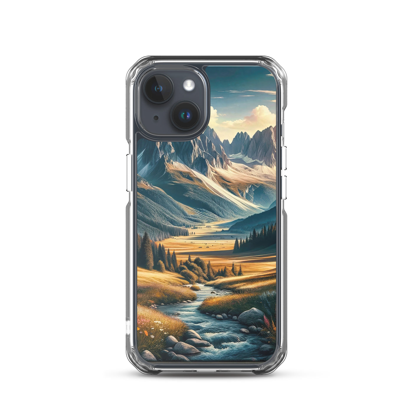 Quadratisches Kunstwerk der Alpen, majestätische Berge unter goldener Sonne - iPhone Schutzhülle (durchsichtig) berge xxx yyy zzz iPhone 15