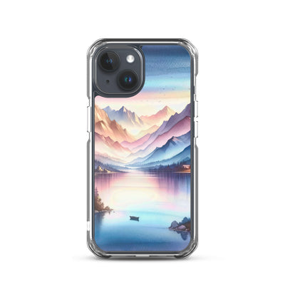 Aquarell einer Dämmerung in den Alpen, Boot auf einem See in Pastell-Licht - iPhone Schutzhülle (durchsichtig) berge xxx yyy zzz iPhone 15