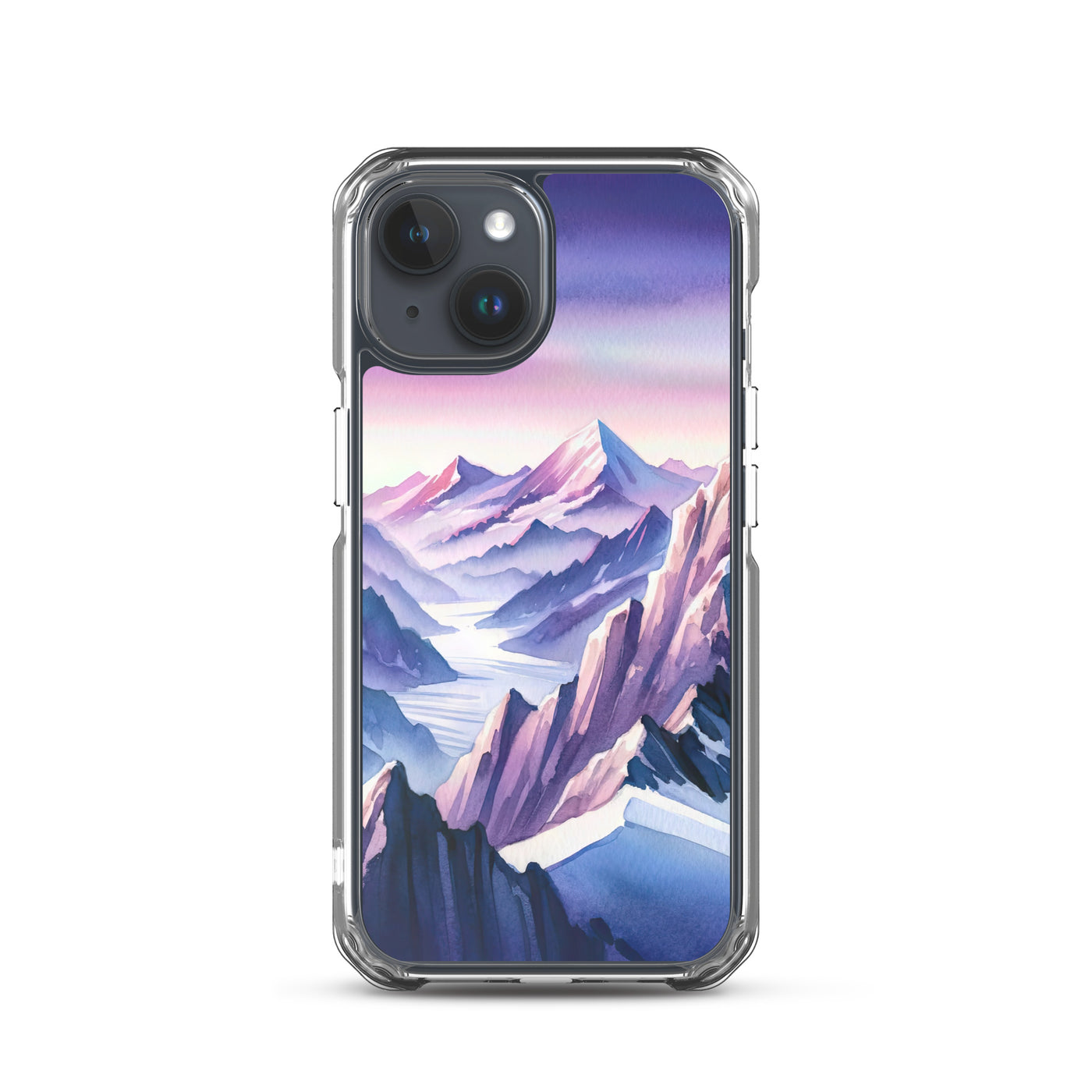 Aquarell eines Bergsteigers auf einem Alpengipfel in der Abenddämmerung - iPhone Schutzhülle (durchsichtig) wandern xxx yyy zzz iPhone 15