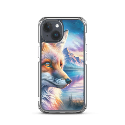 Aquarellporträt eines Fuchses im Dämmerlicht am Bergsee - iPhone Schutzhülle (durchsichtig) camping xxx yyy zzz iPhone 15