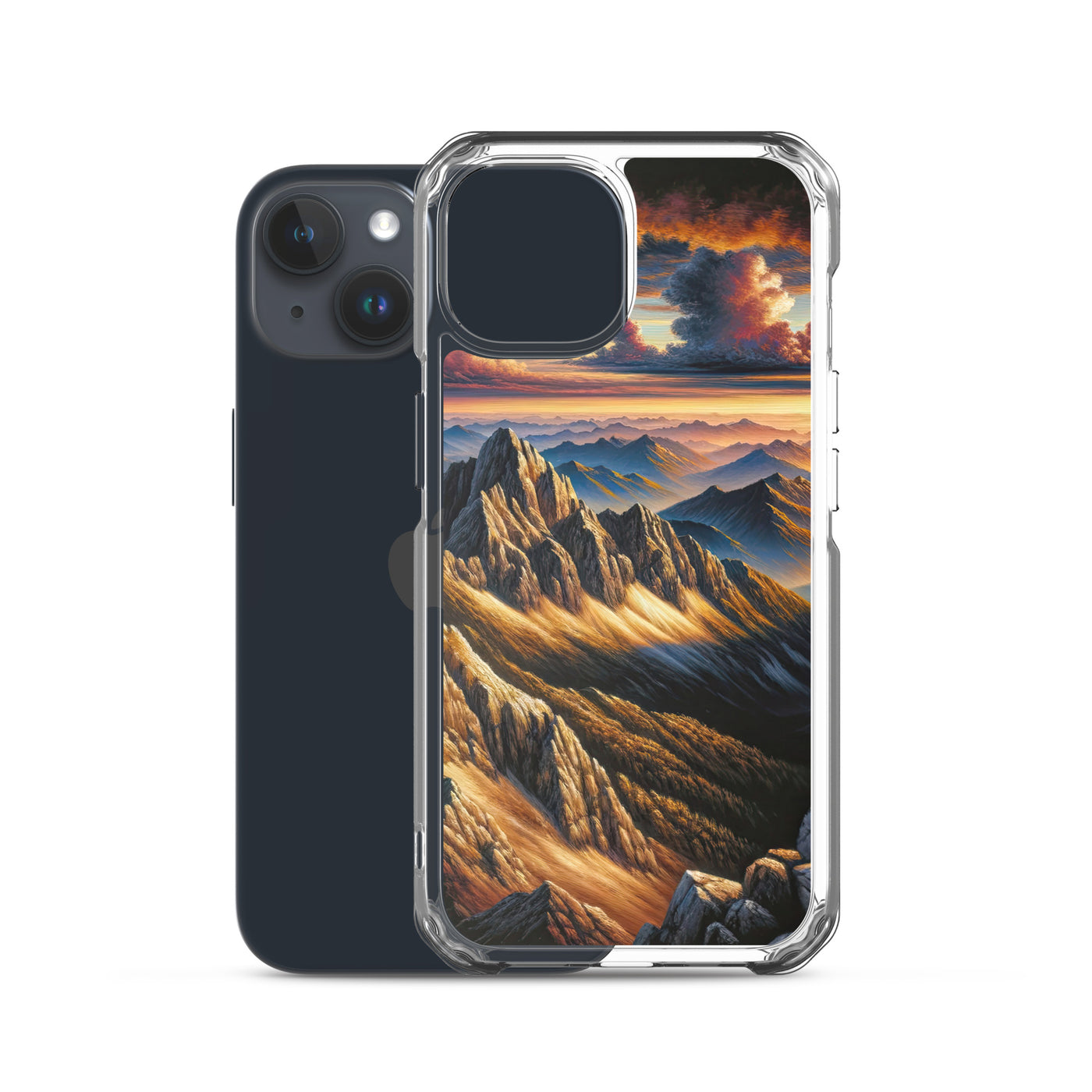 Alpen in Abenddämmerung: Acrylgemälde mit beleuchteten Berggipfeln - iPhone Schutzhülle (durchsichtig) berge xxx yyy zzz
