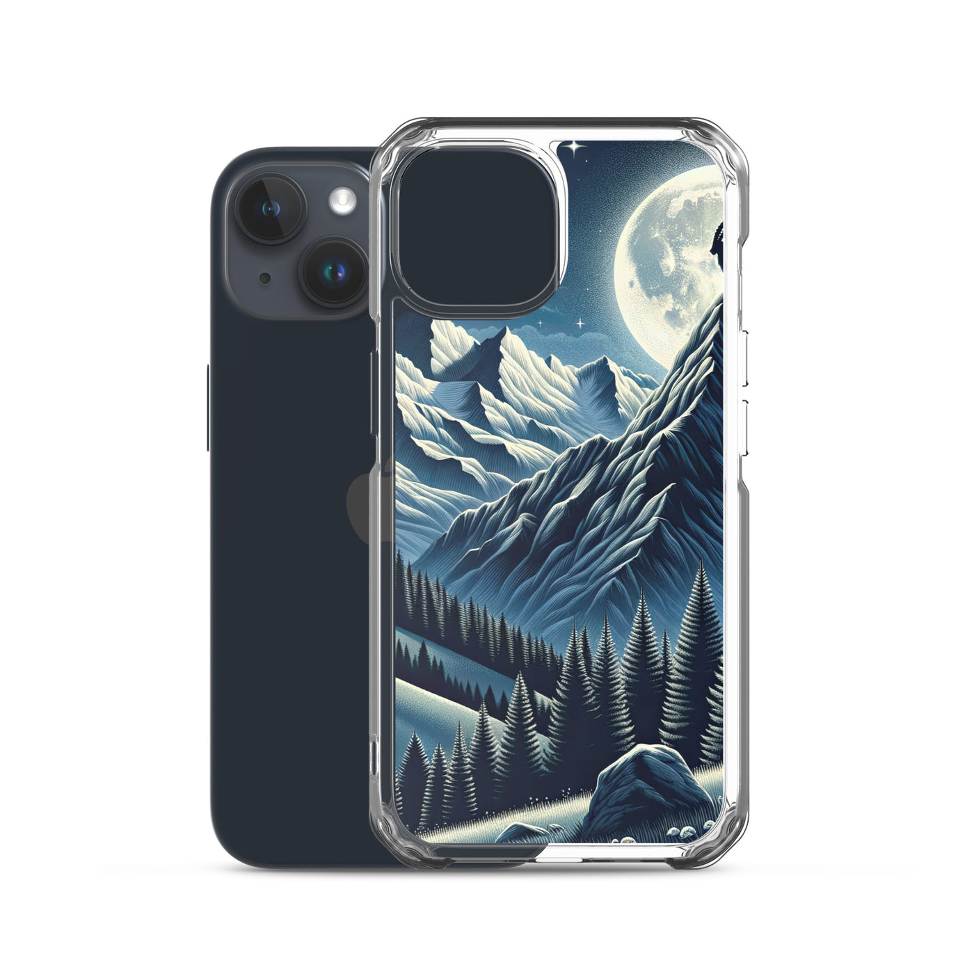 Steinbock in Alpennacht, silberne Berge und Sternenhimmel - iPhone Schutzhülle (durchsichtig) berge xxx yyy zzz