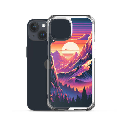 Alpen-Sonnenuntergang mit Bär auf Hügel, warmes Himmelsfarbenspiel - iPhone Schutzhülle (durchsichtig) camping xxx yyy zzz