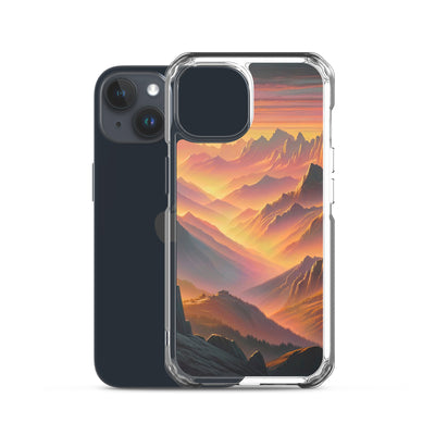 Ölgemälde der Alpen in der goldenen Stunde mit Wanderer, Orange-Rosa Bergpanorama - iPhone Schutzhülle (durchsichtig) wandern xxx yyy zzz