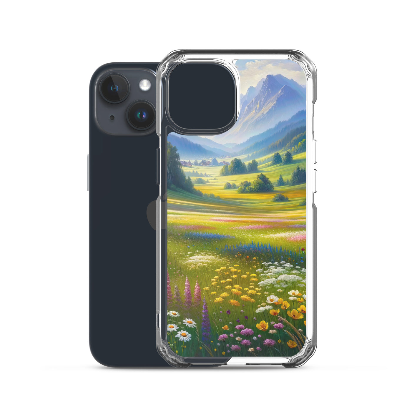 Ölgemälde einer Almwiese, Meer aus Wildblumen in Gelb- und Lilatönen - iPhone Schutzhülle (durchsichtig) berge xxx yyy zzz