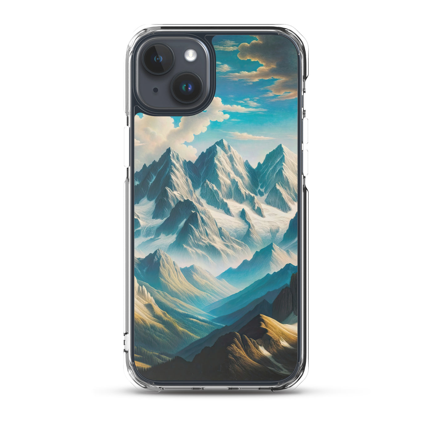 Ein Gemälde von Bergen, das eine epische Atmosphäre ausstrahlt. Kunst der Frührenaissance - iPhone Schutzhülle (durchsichtig) berge xxx yyy zzz iPhone 15 Plus
