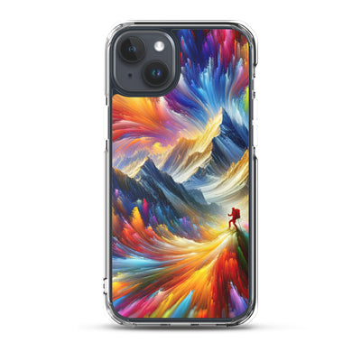 Alpen im Farbsturm mit erleuchtetem Wanderer - Abstrakt - iPhone Schutzhülle (durchsichtig) wandern xxx yyy zzz iPhone 15 Plus