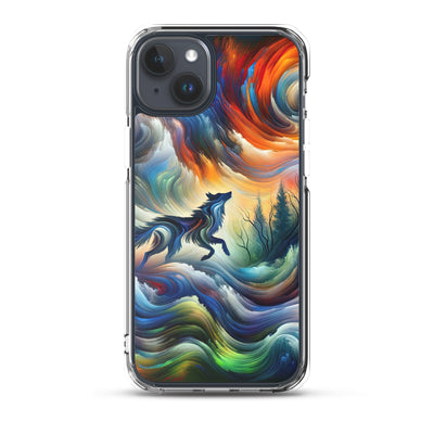Alpen Abstraktgemälde mit Wolf Silhouette in lebhaften Farben (AN) - iPhone Schutzhülle (durchsichtig) xxx yyy zzz iPhone 15 Plus