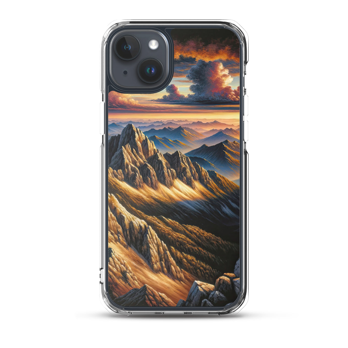 Alpen in Abenddämmerung: Acrylgemälde mit beleuchteten Berggipfeln - iPhone Schutzhülle (durchsichtig) berge xxx yyy zzz iPhone 15 Plus