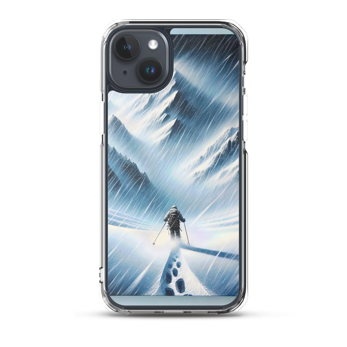 Wanderer und Bergsteiger im Schneesturm: Acrylgemälde der Alpen - iPhone Schutzhülle (durchsichtig) wandern xxx yyy zzz iPhone 15 Plus